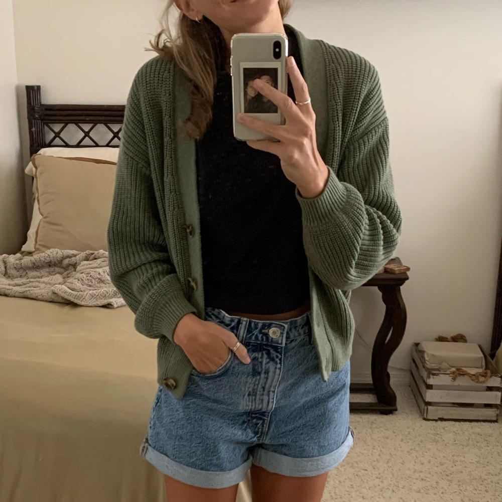 GAP Olive Green Ribbed Button-Front Cardigan